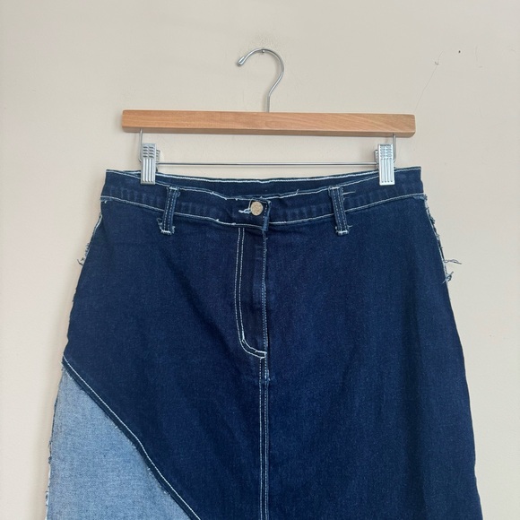 VINTAGE Y2K COLOR BLOCK DENIM MIDI SKIRT - Picture 3 of 8